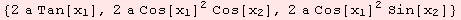 {2 a Tan[x_1], 2 a Cos[x_1]^2 Cos[x_2], 2 a Cos[x_1]^2 Sin[x_2]}