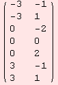 ( {{-3, -1}, {-3, 1}, {0, -2}, {0, 0}, {0, 2}, {3, -1}, {3, 1}} )