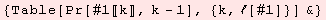 {Table[Pr[#1[[k]], k - 1], {k, ℓ[#1]}] &}