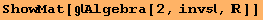 ShowMat[Algebra[2, inv, ]]
