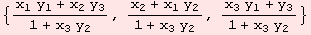 {(x_1 y_1 + x_2 y_3)/(1 + x_3 y_2), (x_2 + x_1 y_2)/(1 + x_3 y_2), (x_3 y_1 + y_3)/(1 + x_3 y_2)}