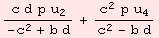 (c d p u_2)/(-c^2 + b d) + (c^2 p u_4)/(c^2 - b d)